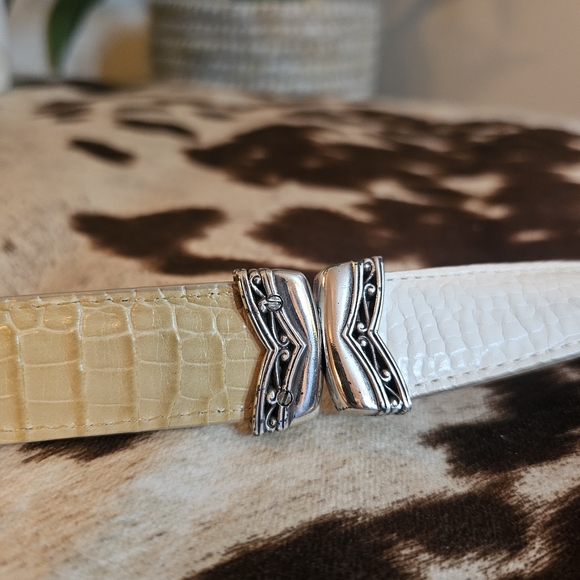 Brighton Cream Croc-Embossed Belt with Silver Buckle - Picture 4 of 5
